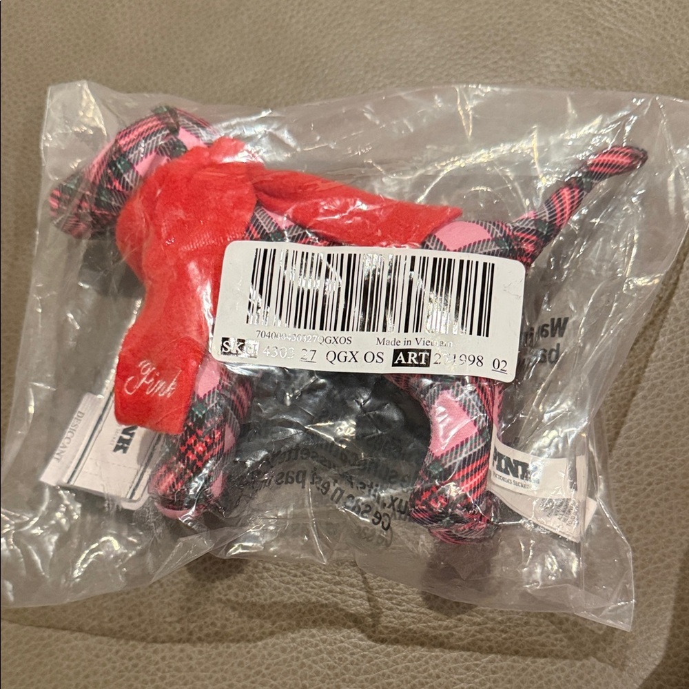 Pink Holiday Plaid Pink and Red Dog Plush